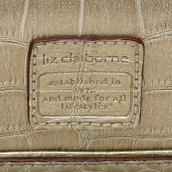 Liz Claiborne Y2K Metallic Gold Faux Croc Baguette Purse Bow Accent Single Strap - Picture 9 of 11